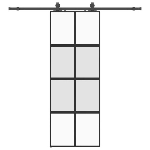 VidaXL Drzwi przesuwne z zestawem okuć czarne 76x205cm szkło hartowane