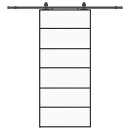 VidaXL Drzwi przesuwne z zestawem okuć czarne 90x205 cm ESG szkło