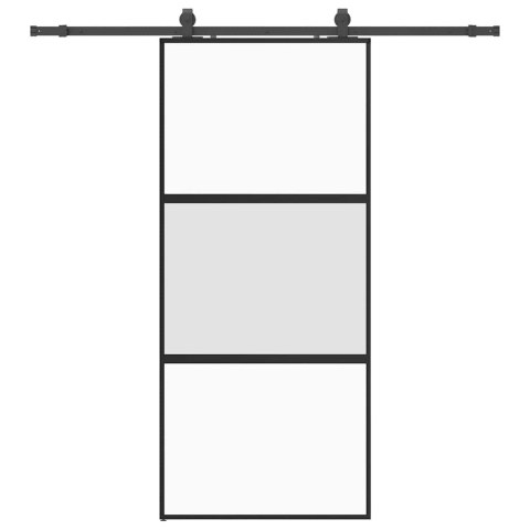 VidaXL Drzwi przesuwne z zestawem okuć czarne 90x205cm szkło hartowane
