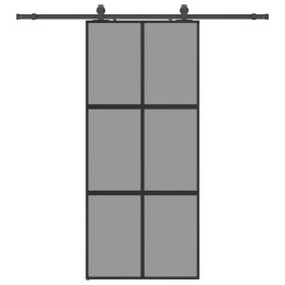 VidaXL Drzwi przesuwne z zestawem okuć czarne 90x205cm szkło hartowane