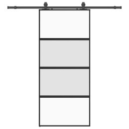VidaXL Drzwi przesuwne z zestawem okuć czarne 90x205cm szkło hartowane