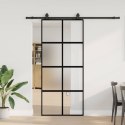 VidaXL Drzwi przesuwne z zestawem okuć czarne 90x205cm szkło hartowane