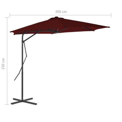 VidaXL Parasol ogrodowy na stalowym słupku, bordowy, 300x230 cm