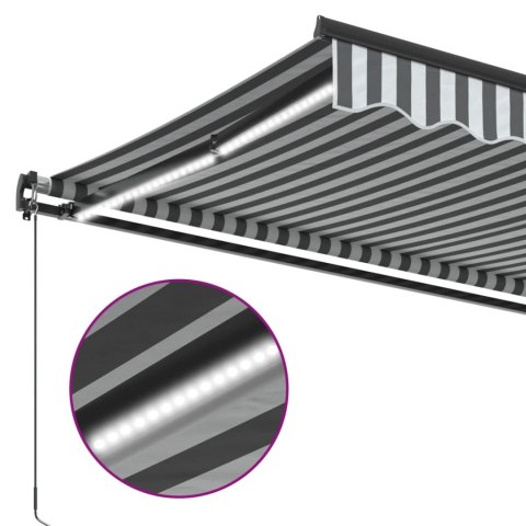 RĘCZNIE ZWIJANA MARKIZA Z LED ANTRACYTOWO-BIAŁA 450X350CM