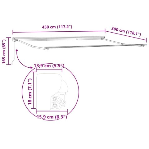 MARKIZA ZWIJANA KREMOWY 450 × 300CM POLIESTER I METAL