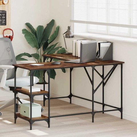 VidaXL Biurko, przydymiony dąb, 139x139x75 cm, materiał drewnopochodny