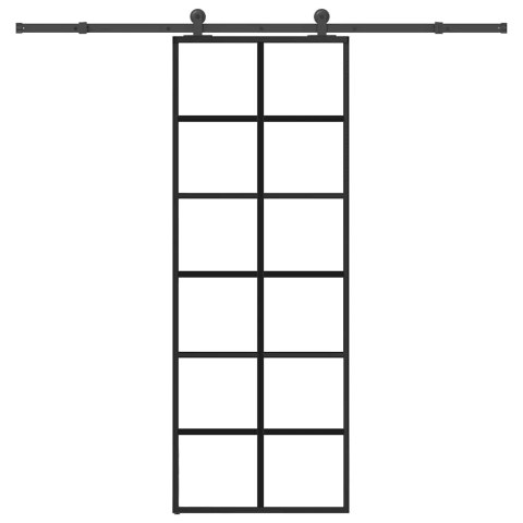 VidaXL Drzwi przesuwne z osprzętem, szkło ESG i aluminium, 76x205 cm