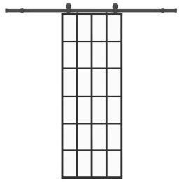 VidaXL Drzwi przesuwne z zestawem okuć czarne 76x205 cm ESG szkło