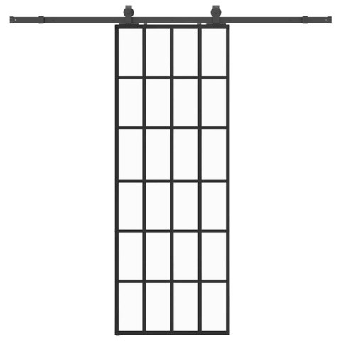 VidaXL Drzwi przesuwne z zestawem okuć czarne 76x205 cm ESG szkło