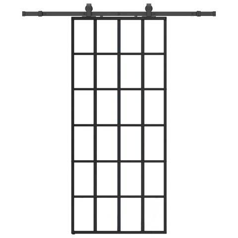 VidaXL Drzwi przesuwne z zestawem okuć czarne 90x205 cm ESG szkło