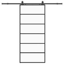 VidaXL Drzwi przesuwne z zestawem okuć czarne 90x205 cm ESG szkło