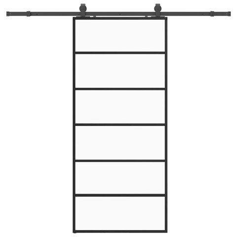 VidaXL Drzwi przesuwne z zestawem okuć czarne 90x205 cm ESG szkło