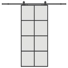 VidaXL Drzwi przesuwne z zestawem okuć czarne 90x205 cm ESG szkło