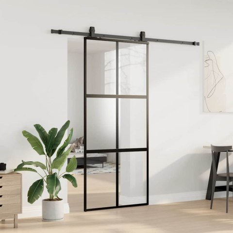 VidaXL Drzwi przesuwne z zestawem okuć czarne 90x205cm szkło hartowane