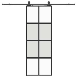 VidaXL Drzwi przesuwne z zestawem okuć czarne 76x205cm szkło hartowane
