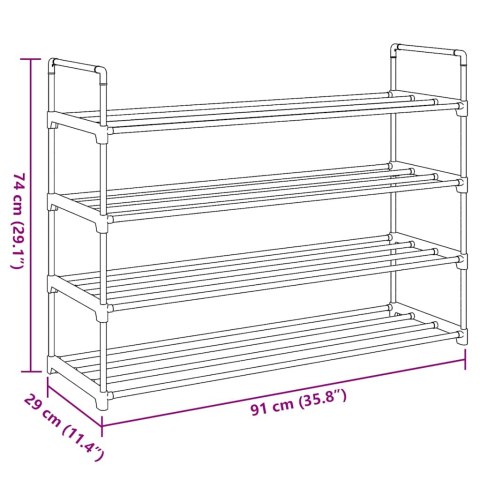 STOJAK NA BUTY Z 4 PÓŁKAMI METAL I PLASTIK CZARNY