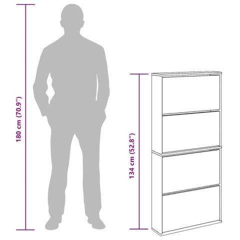 SZAFKA NA BUTY 4-POZIOMOWA LUSTRZANA KOLOR DĘBU 63X17X134CM