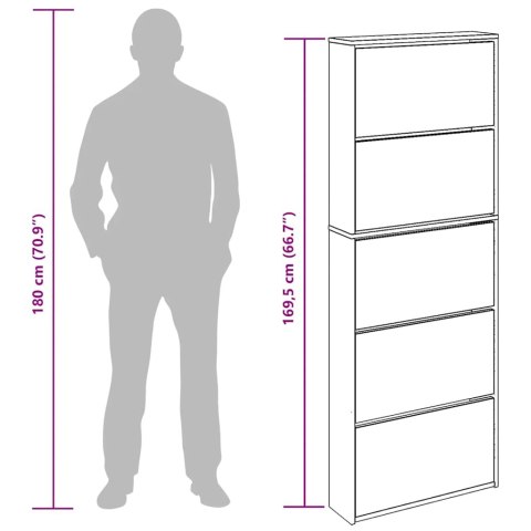 SZAFKA NA BUTY Z 5 PÓŁKAMI I LUSTREM DĘBU 63X17X169,5