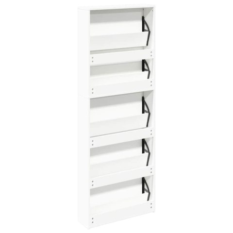 SZAFKA NA BUTY Z 5 PÓŁKAMI LUSTRZANA BIAŁA 63X17X169,5CM