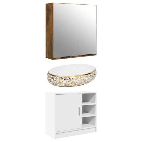 VidaXL Umywalka nablatowa, biało-złota, owalna, 59x40x15 cm