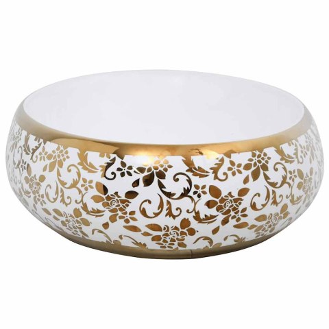 VidaXL Umywalka nablatowa, biało-złota, owalna, 59x40x15 cm