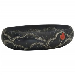 VidaXL Umywalka nablatowa, czarna, owalna, 59x40x15 cm, ceramiczna