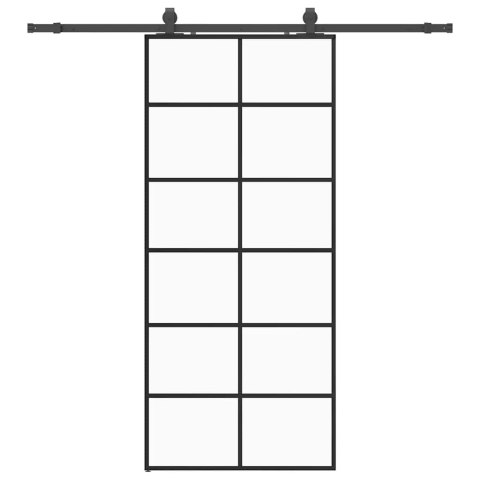VidaXL Drzwi przesuwne z zestawem okuć czarne 90x205 cm ESG szkło