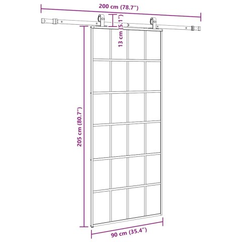 VidaXL Drzwi przesuwne z zestawem okuć czarne 90x205 cm ESG szkło