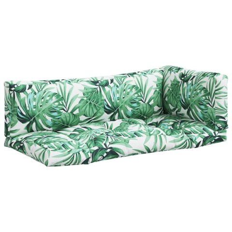 VidaXL Poduszki na palety, 3 szt., wzór w liście, tkanina