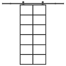 VidaXL Drzwi przesuwne z osprzętem, 90x205 cm, szkło ESG i aluminium