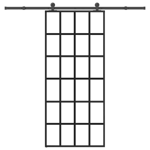 VidaXL Drzwi przesuwne z osprzętem, 90x205 cm, szkło ESG i aluminium