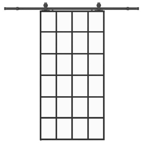 VidaXL Drzwi przesuwne z zestawem okuć czarne 102x205 cm ESG szkło