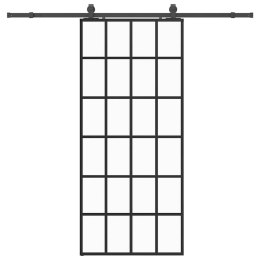 VidaXL Drzwi przesuwne z zestawem okuć czarne 90x205 cm ESG szkło