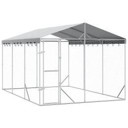 VidaXL Kojec dla psa, z dachem, srebrny, 3x4,5x2,5 m, stal