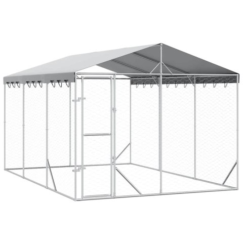 VidaXL Kojec dla psa, z dachem, srebrny, 3x4,5x2,5 m, stal