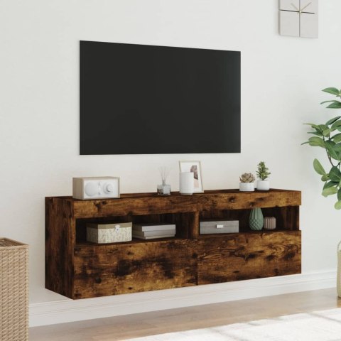 ŚCIENNE SZAFKI TV Z LED 2 SZT. PRZYDYMIONY DĄB 60X30X40CM