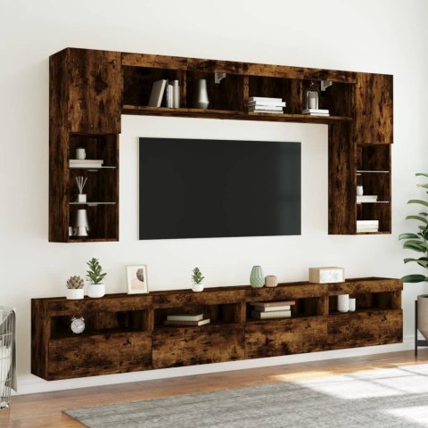 ŚCIENNE SZAFKI TV Z LED 2 SZT. PRZYDYMIONY DĄB 60X30X40CM