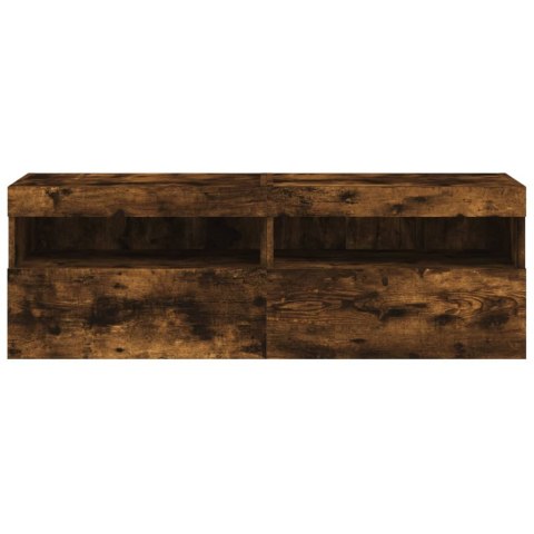 ŚCIENNE SZAFKI TV Z LED 2 SZT. PRZYDYMIONY DĄB 60X30X40CM