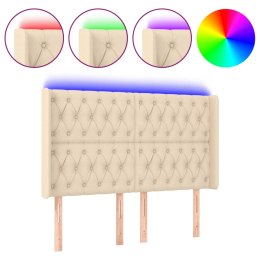 VidaXL Zagłówek do łóżka z LED, kremowy, 147x16x118/128 cm, tkanina