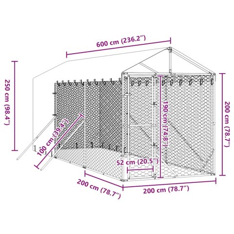 KOJEC DLA PSA Z DACHEM SREBRNY 2X6X2,5 M STAL GALWANIZOWANA