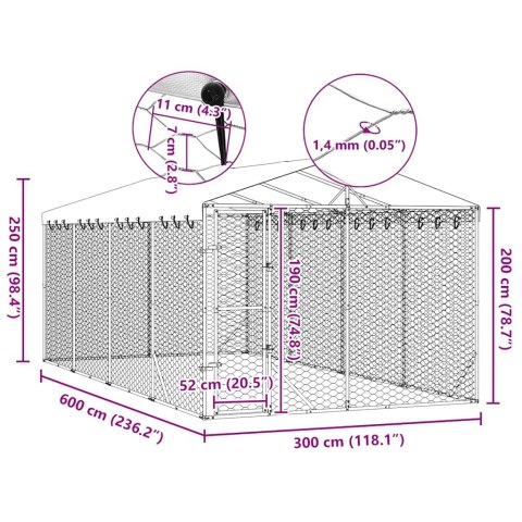 VidaXL Kojec dla psa, z dachem, srebrny, 3x6x2,5 m, stal galwanizowana