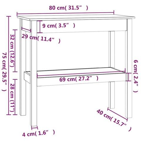 VidaXL Stolik konsolowy, 80x40x75 cm, lite drewno sosnowe