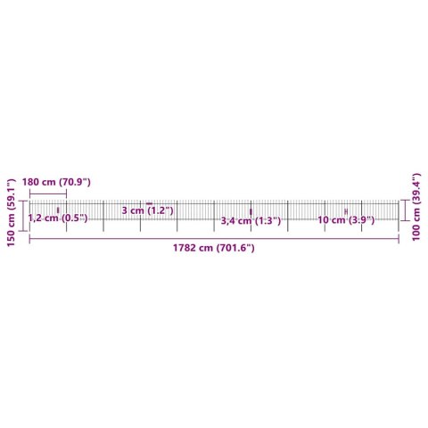 VidaXL Ogrodzenie ogrodowe z włócznią, stalowe, 1781,5 x 100 cm, czarne