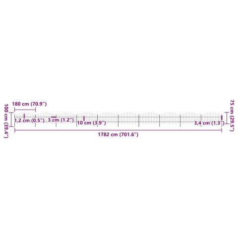VidaXL Ogrodzenie ogrodowe z włócznią, stalowe, 1781,5 x 100 cm, czarne