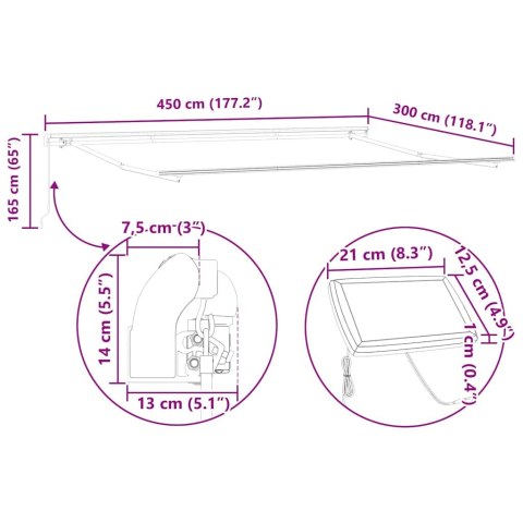 RAMA MARKIZY ZE LED LIGHTS BIAŁY 450 × 300CM ALUMINIUM
