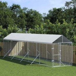 VidaXL Kojec dla psa, z dachem, srebrny, 2x10x2,5m, stal galwanizowana