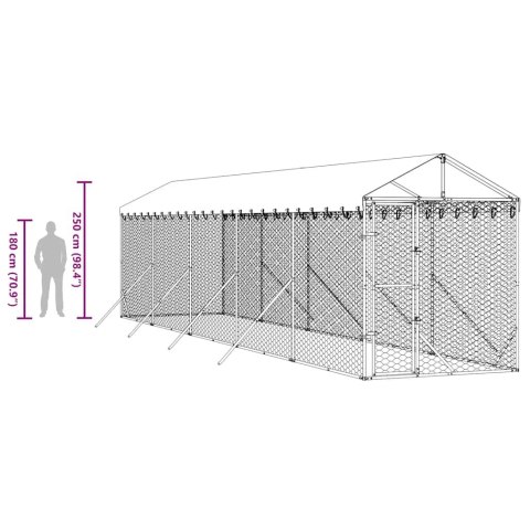 VidaXL Kojec dla psa, z dachem, srebrny, 2x10x2,5m, stal galwanizowana
