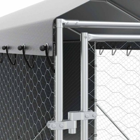 VidaXL Kojec dla psa, z dachem, srebrny, 2x14x2,5m, stal galwanizowana