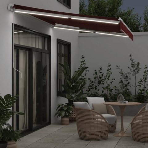 RĘCZNIE ZWIJANA MARKIZA Z LED BURGUNDOWA 350X250CM