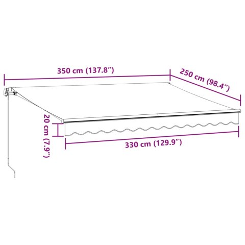 RĘCZNIE ZWIJANA MARKIZA Z LED BURGUNDOWA 350X250CM